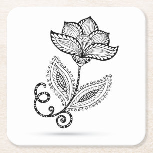 Henna Paisley Mehndi Doodles Square Paper Coaster