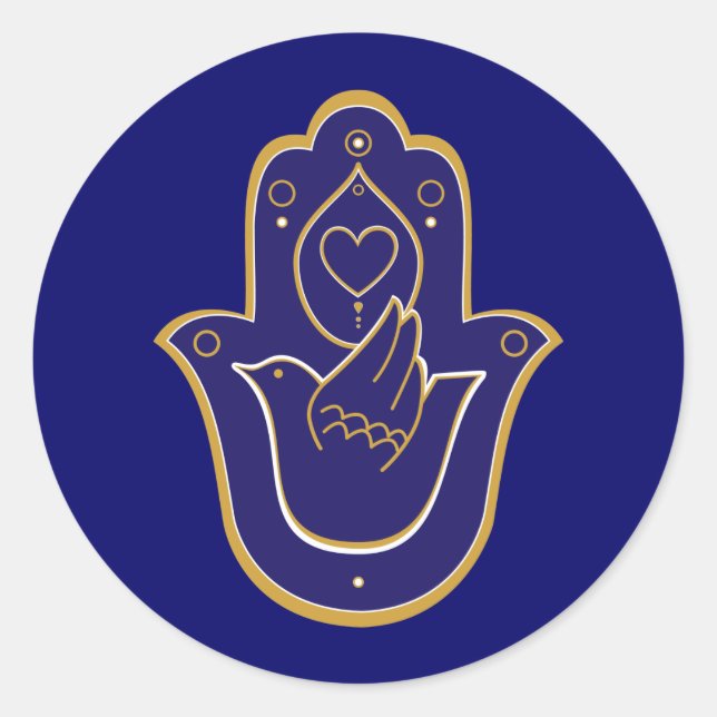 Henna Peace & Love Hamsa Blue Classic Round Sticker (Front)