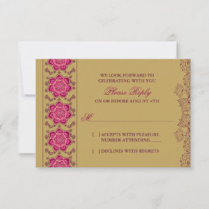Henna Raisin Pink Gold Indian Wedding RSVP Reply Card