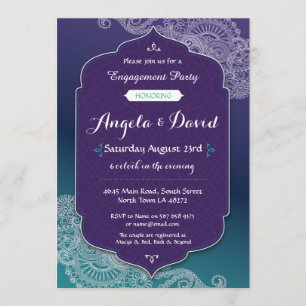 Henna Style Jewel Engagement Wedding Invites
