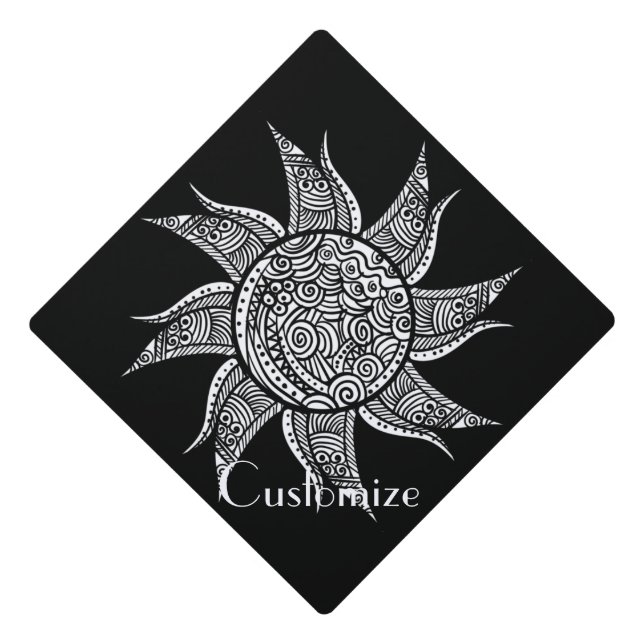 Henna-style Sun Tattoo Thunder_Cove Graduation Cap Topper (Front)