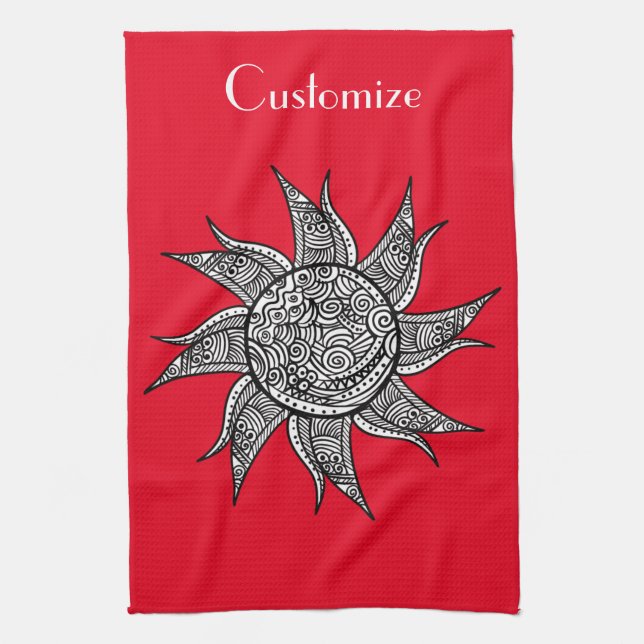 Henna-style Sun Tattoo Thunder_Cove  Kitchen Towel (Vertical)