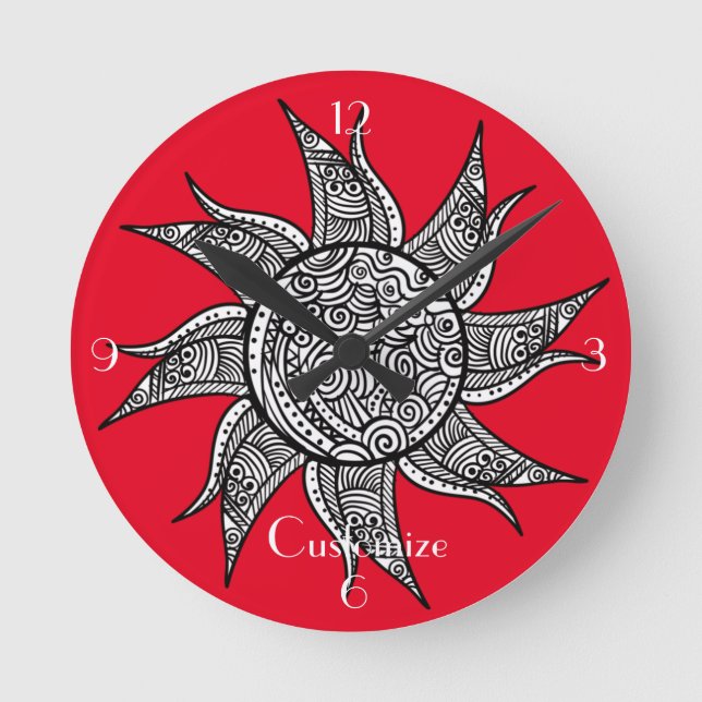 Henna-style Sun Tattoo Thunder_Cove   Round Clock (Front)