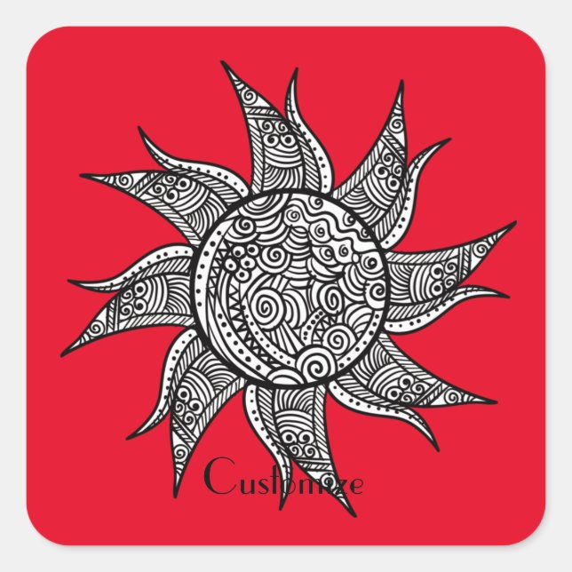 Henna-style Sun Tattoo Thunder_Cove Square Sticker (Front)