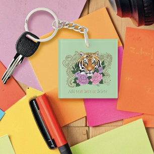 Henna Tiger Pink Purple Flowers Keychain