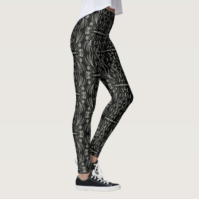 Henné floral Mandala Leggings Motifs noirs (Droite)