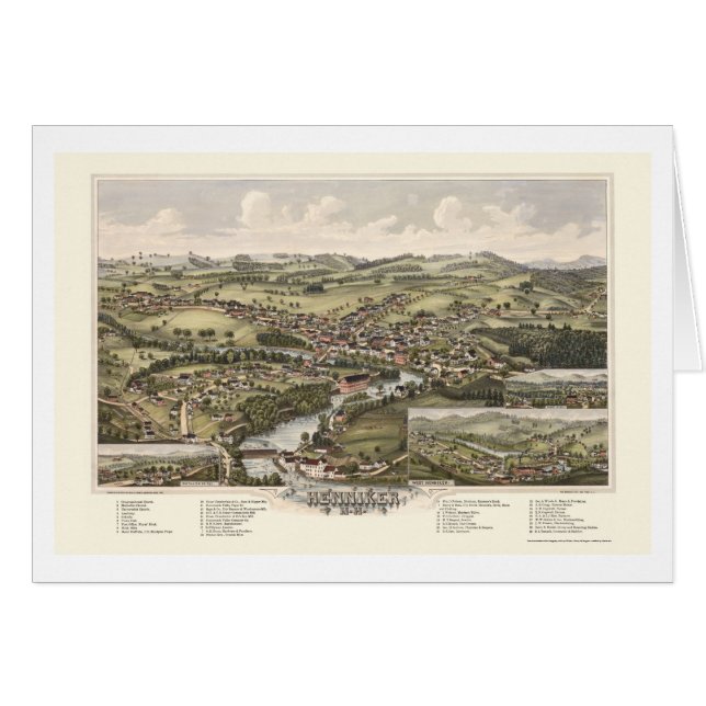 Henniker, carte panoramique de NH - 1889 (Devant horizontal)