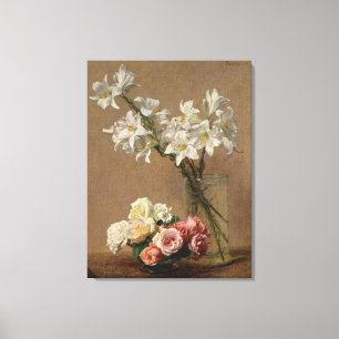 Henri Fantin-Latour Vintage Roses and Lilies Canvas Print