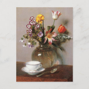 Henri Latour Vase of Flowers with a Coffee Cup Postcard