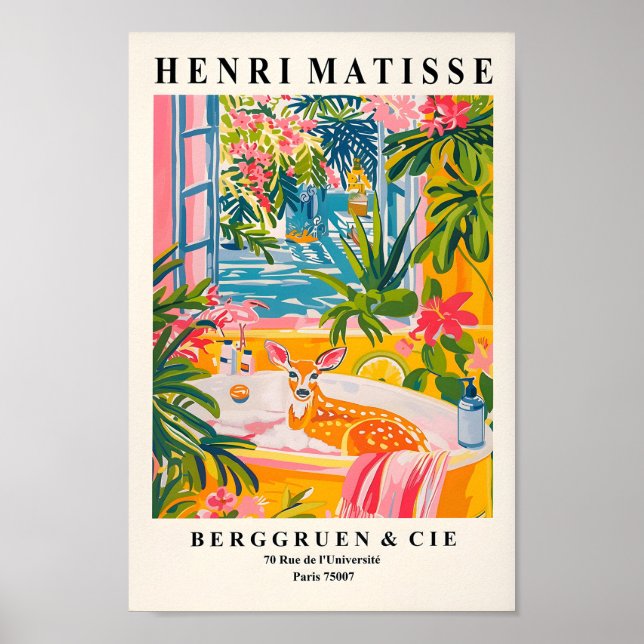 Henri Matisse Art, Deer In Bathtub Print, Pink Pos Poster (Front)