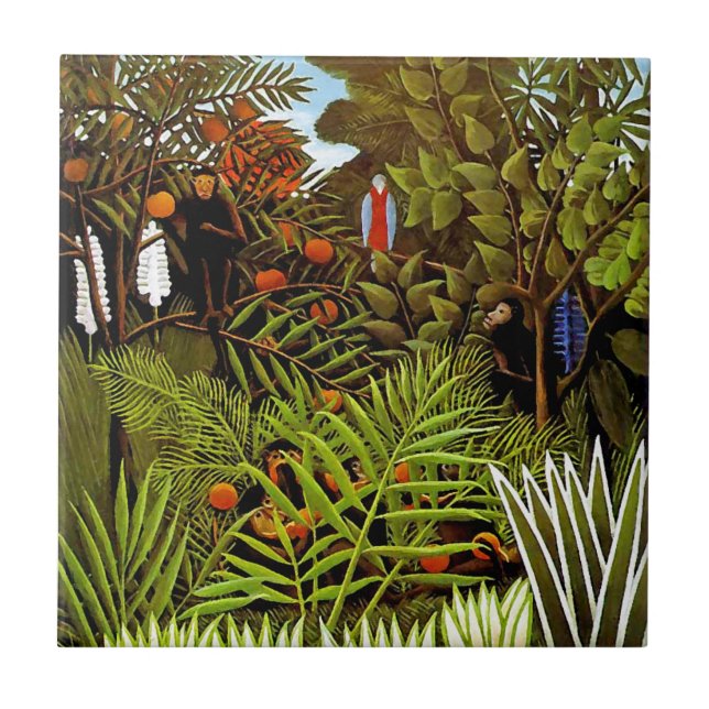 Henri Rousseau - Exotic Landscape Jungle Art Tile (Front)