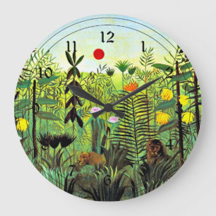Henri Rousseau - Exotic Landscape with Lion Large Clock
