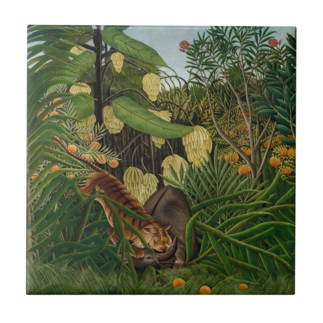 Henri Rousseau - Fight between Tiger and Buffalo Tile (Front)