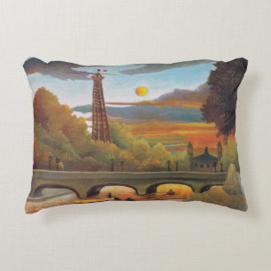 Henri Rousseau - Seine and Eiffel Tower in Sunset Accent Pillow
