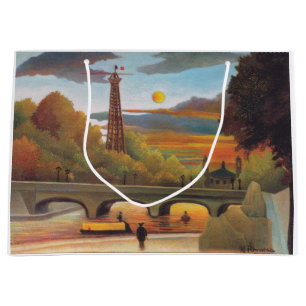 Henri Rousseau - Seine and Eiffel Tower in Sunset Large Gift Bag