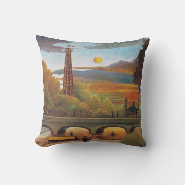 Henri Rousseau - Seine and Eiffel Tower in Sunset Throw Pillow (Front)