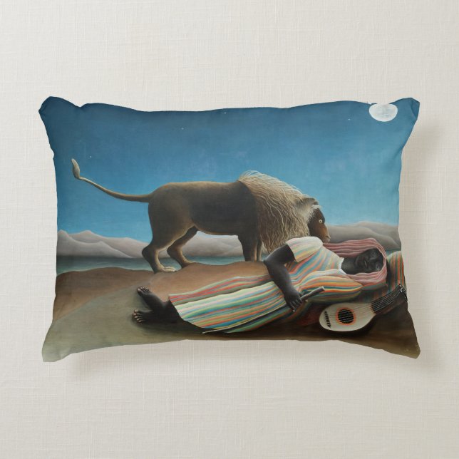 Henri Rousseau Sleeping Gypsy Lion Painting Accent Pillow (Front)