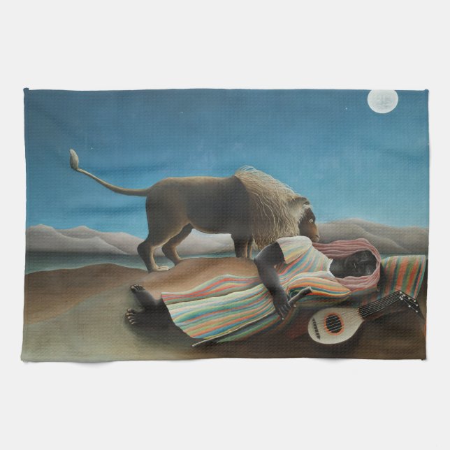 Henri Rousseau Sleeping Gypsy Lion Painting Kitchen Towel (Horizontal)