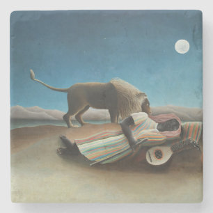 Henri Rousseau Sleeping Gypsy Lion Painting Stone Coaster