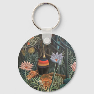 Henri Rousseau The Dream Jungle Flowers Surrealism Keychain