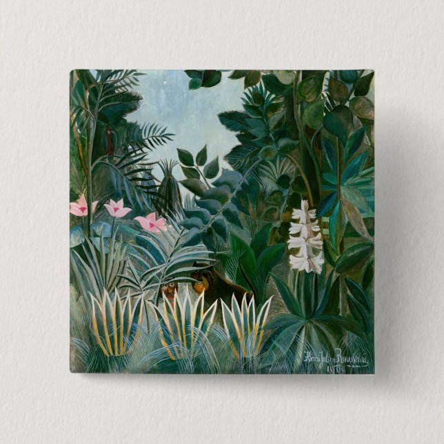 Henri Rousseau - The Equatorial Jungle 2 Inch Square Button (Front)