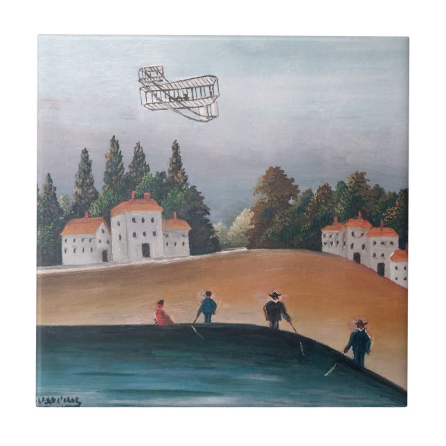 Henri Rousseau - The Fishermen and the Biplane Tile (Front)