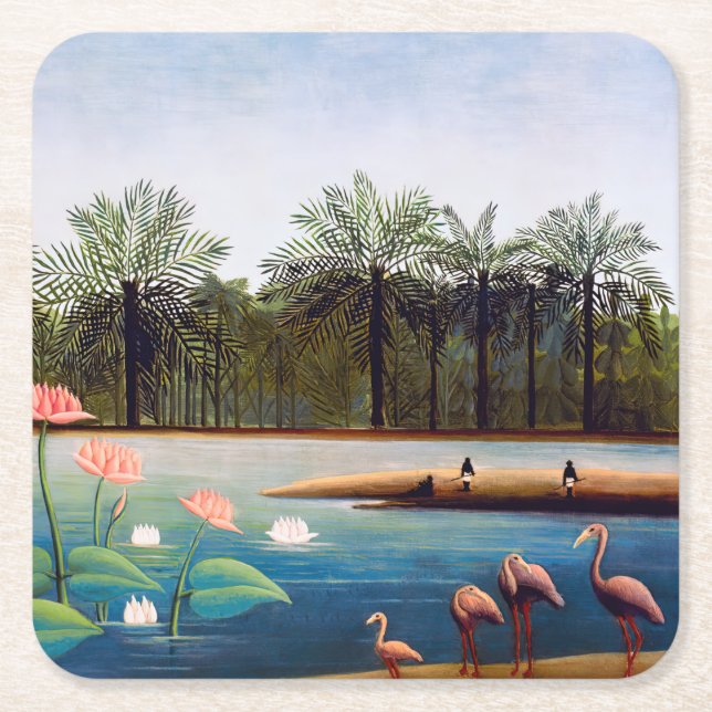 Henri Rousseau - The Flamingoes Square Paper Coaster (Front)