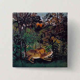 Henri Rousseau - The Hungry Lion 2 Inch Square Button
