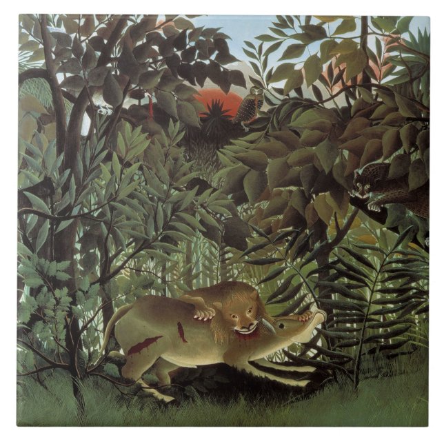 Henri Rousseau - The Hungry Lion Attacking Tile (Front)