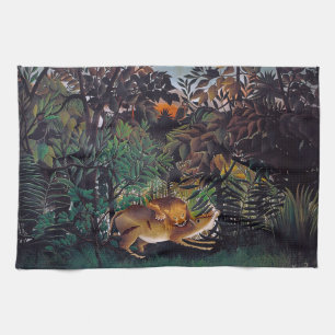 Henri Rousseau - The Hungry Lion Kitchen Towel