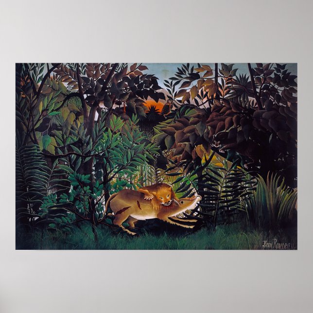 Henri Rousseau - The Hungry Lion Poster (Front)