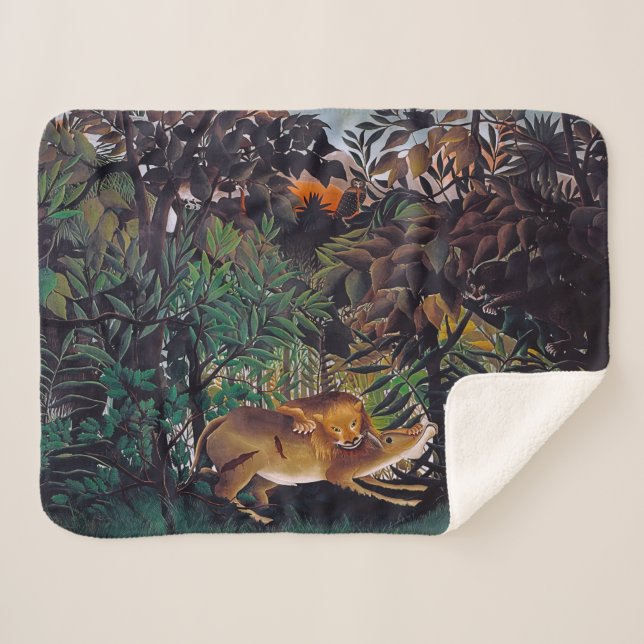 Henri Rousseau - The Hungry Lion Sherpa Blanket (Front (Horizontal))
