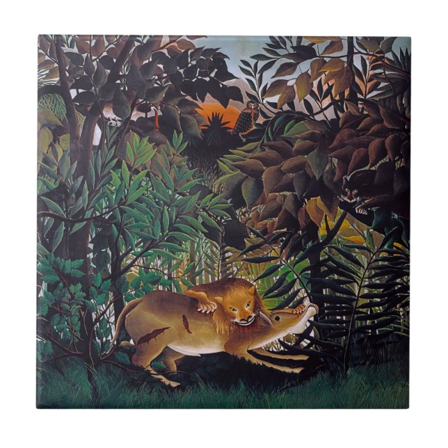 Henri Rousseau - The Hungry Lion Tile (Front)
