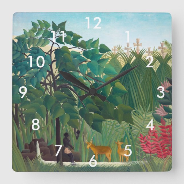 Henri Rousseau - The Waterfall Square Wall Clock (Front)
