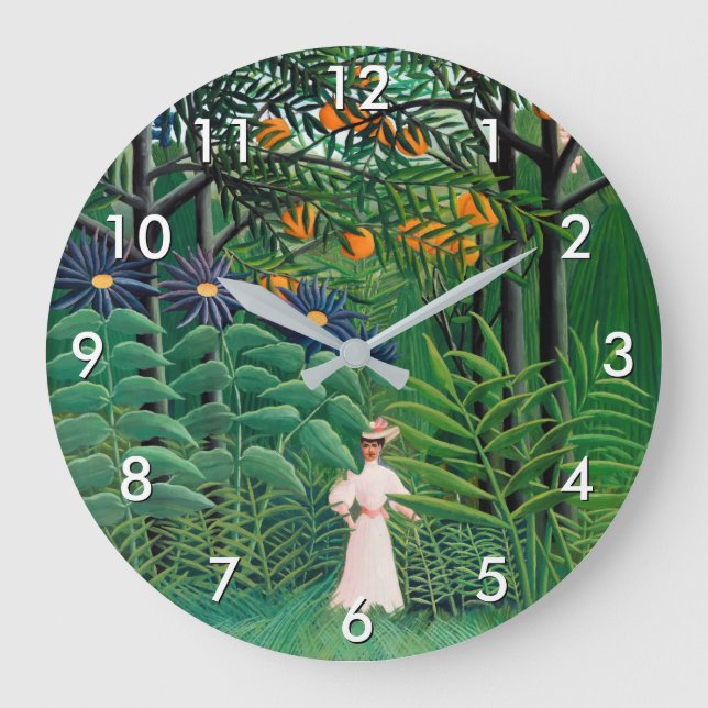 Henri Rousseau - Woman Walking at Exotic Forest Large Clock (Front)