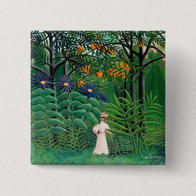 Henri Rousseau - Woman Walking in an Exotic Forest 2 Inch Square Button (Front)