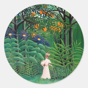 Henri Rousseau - Woman Walking in an Exotic Forest Classic Round Sticker