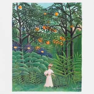 Henri Rousseau - Woman Walking in an Exotic Forest Fleece Blanket