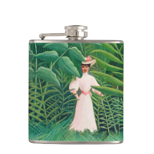 Henri Rousseau - Woman Walking in an Exotic Forest Hip Flask