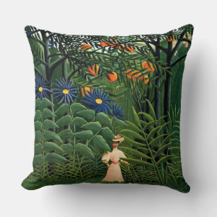 Henri Rousseau - Woman Walking in an Exotic Forest Throw Pillow