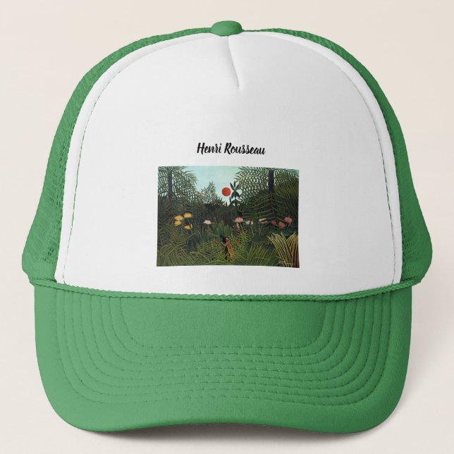 Henri Rousseau's Virgin Forest with Sunset Green Trucker Hat (Front)
