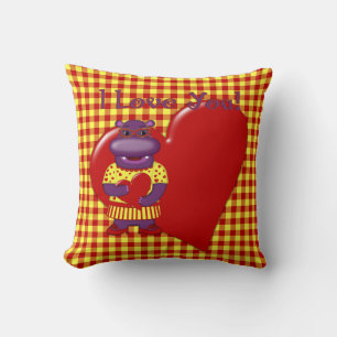 Henrietta Hippo Plaid Pillow-Red-Yellow Throw Pillow