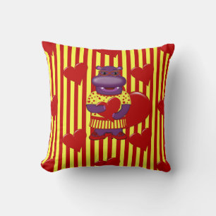 Henrietta Hippo Throw Pillow-Red-Yellow Stripes Throw Pillow