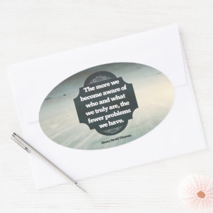 Henry David Thoreau Inspirational Quote "Aware" Oval Sticker