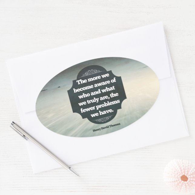 Henry David Thoreau Inspirational Quote "Aware" Oval Sticker (Envelope)