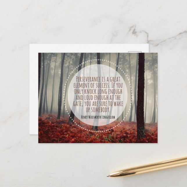 Henry Longfellow Inspirational Quote Perseverance Postcard (Front/Back In Situ)
