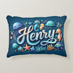 Henry Name Ocean Theme Decorative Sea Life Accent Pillow
