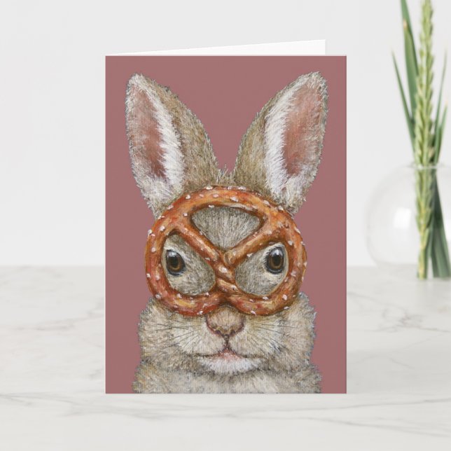 Henry the bunny with pretzel greeting card (Front)