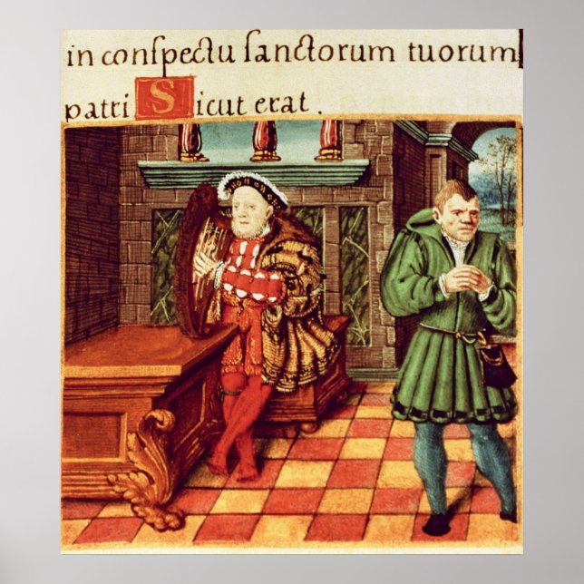 Henry VIII Playing a Harp with his Fool Wil Poster (Front)