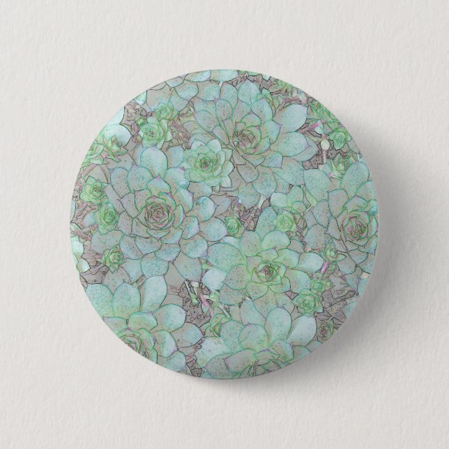 Hens And Chicks 2 Inch Round Button (Front)